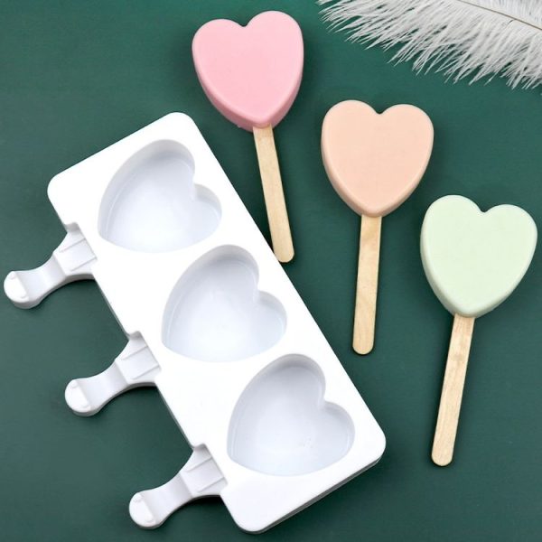 3 Grids Heart Shape Ice Cream Model DIY Pudding Mold Without Stick (White)