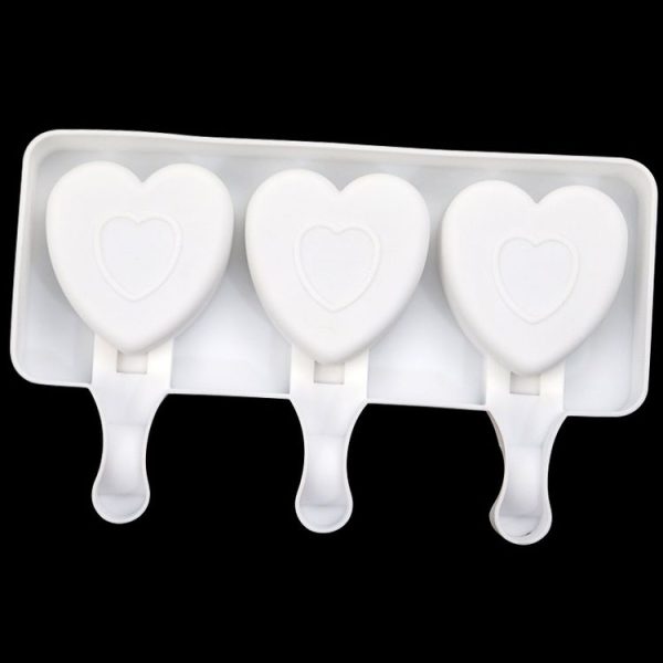 3 Grids Heart Shape Ice Cream Model DIY Pudding Mold Without Stick (White) - Image 3