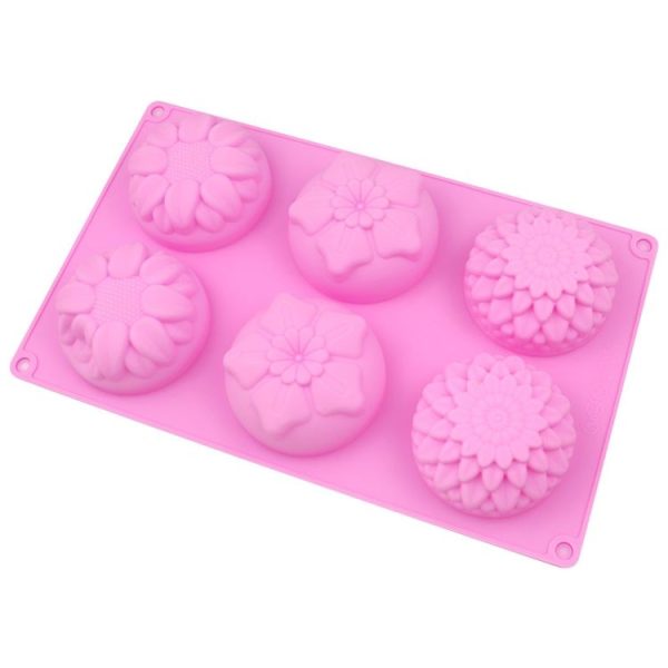 6 Grids 3 Groups Flower Shape Silicone Cake Mold Baking DIY Handmade Soap Model Sunflower Moon Cake Mold (Pink) - Image 3