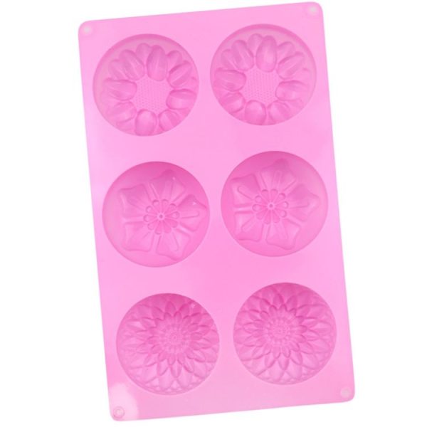 6 Grids 3 Groups Flower Shape Silicone Cake Mold Baking DIY Handmade Soap Model Sunflower Moon Cake Mold (Pink) - Image 4