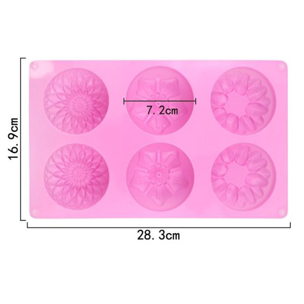 6 Grids 3 Groups Flower Shape Silicone Cake Mold Baking DIY Handmade Soap Model Sunflower Moon Cake Mold (Pink) - Image 5