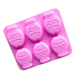6 Grids Little Fish Shape Silicone Cake Mould Handmade Soap Mould (Pink)