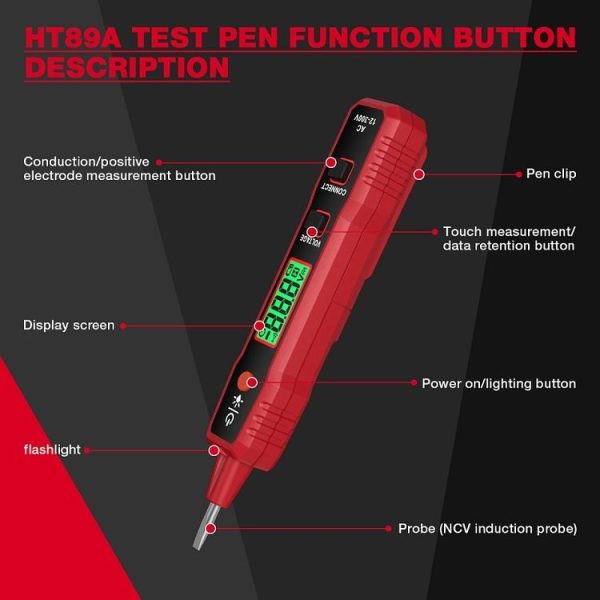 HABOTEST LCD Digital Display Sound Light Alarm High Sensitivity Test Pen (HT89A) - Image 4