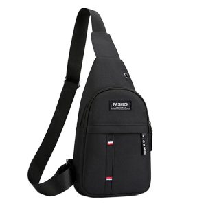 Men Chest Bag Casual Sports Shoulder Crossbody Bag Canvas Backpack (Black)