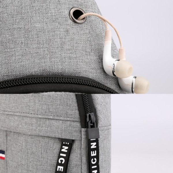 Men Chest Bag Casual Sports Shoulder Crossbody Bag Canvas Backpack (Black) - Image 6