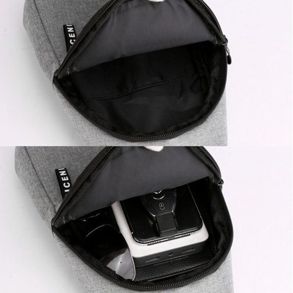 Men Chest Bag Casual Sports Shoulder Crossbody Bag Canvas Backpack (Black) - Image 7