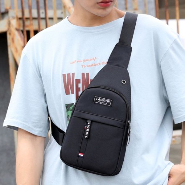 Men Chest Bag Casual Sports Shoulder Crossbody Bag Canvas Backpack (Black) - Image 8