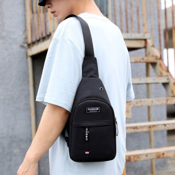 Men Chest Bag Casual Sports Shoulder Crossbody Bag Canvas Backpack (Black) - Image 9