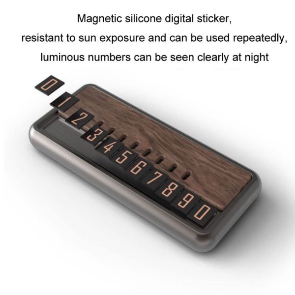 Car Metal Wood Aromatherapy Magnetic Luminous Car Moving Number Plate (Metal+Log) - Image 3