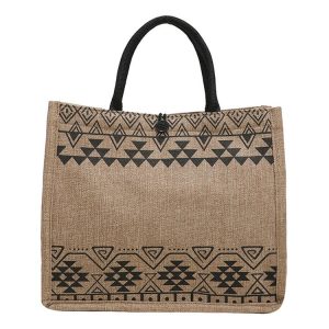 Nation Style Printing Handbag Simple Large Capacity Linen Tote Bag (Triangle)