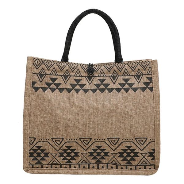 Nation Style Printing Handbag Simple Large Capacity Linen Tote Bag (Triangle)
