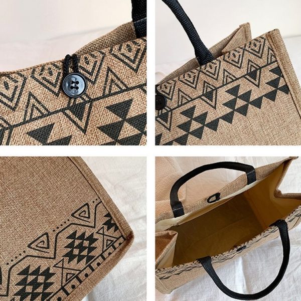 Nation Style Printing Handbag Simple Large Capacity Linen Tote Bag (Triangle) - Image 3