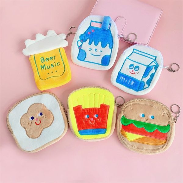 Cute Breakfast Cartoon Wallet Coin Lipstick Data Cable Storage Bag Purse, Style: Fries - Image 2