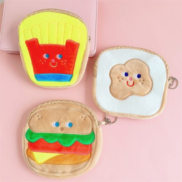 Cute Breakfast Cartoon Wallet Coin Lipstick Data Cable Storage Bag Purse, Style: Fries - Image 5