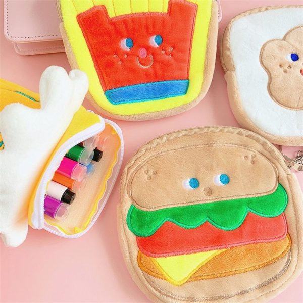 Cute Breakfast Cartoon Wallet Coin Lipstick Data Cable Storage Bag Purse, Style: Fries - Image 6
