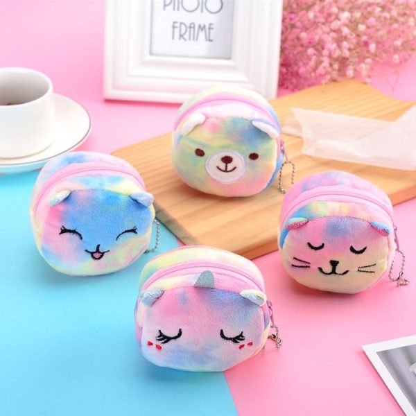 Mini Colorful Round Plush Coin Purse Lipstick Data Cable Portable Bag, Style: Rabbit - Image 3