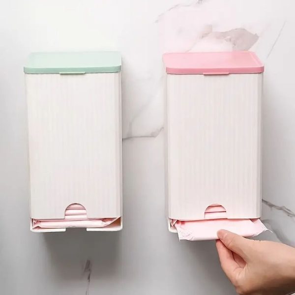 Bathroom Wall-mounted Sanitary Napkin Organizer Multifunctional Cotton Swab Tissue Box (Pink) - Image 2