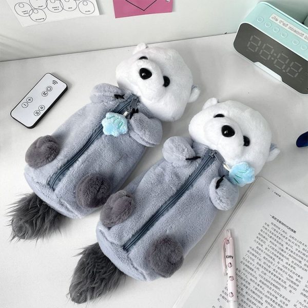 Cute Otter Plush Pen Pouch Practical Cartoon Animal Student Stationery Storage Bag (Grey) - Image 3