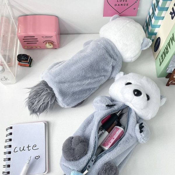 Cute Otter Plush Pen Pouch Practical Cartoon Animal Student Stationery Storage Bag (Grey) - Image 4