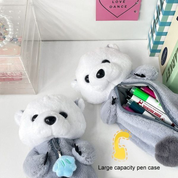 Cute Otter Plush Pen Pouch Practical Cartoon Animal Student Stationery Storage Bag (Grey) - Image 5