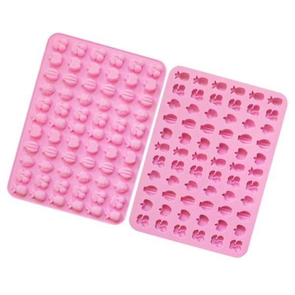 66 Grids Fruit Silicone Fudge Molds Mini Candy Molds (Pink)