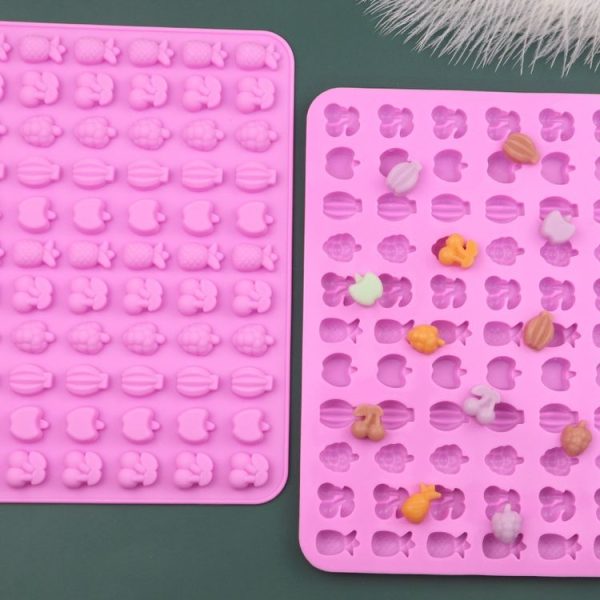 66 Grids Fruit Silicone Fudge Molds Mini Candy Molds (Pink) - Image 2