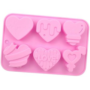 6 Grids Heart Shape Silicone Cake Model DIY Baking Handmade Soap Model (Pink)
