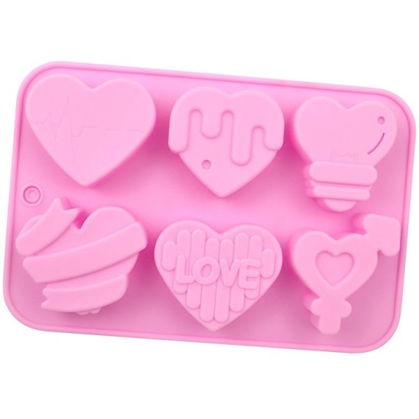 6 Grids Heart Shape Silicone Cake Model DIY Baking Handmade Soap Model (Pink)