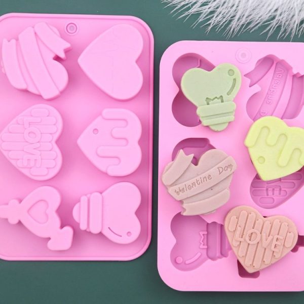 6 Grids Heart Shape Silicone Cake Model DIY Baking Handmade Soap Model (Pink) - Image 2
