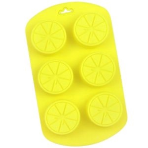 6 Grids Round Lemon Shape Silicone Moon Cake Model Kitchen Baking Handmade Cake Mold (Yellow)
