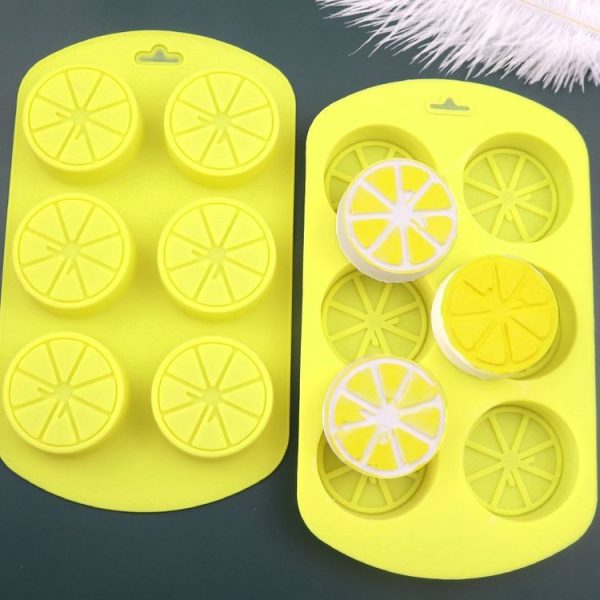 6 Grids Round Lemon Shape Silicone Moon Cake Model Kitchen Baking Handmade Cake Mold (Yellow) - Image 2