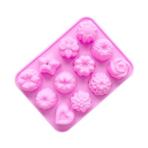 12 Grids Different Flower Grass Shape Silicon Model Kitchen Baking Cake Model DIY Handmade Soap Mould, Specification: Pink Light Model