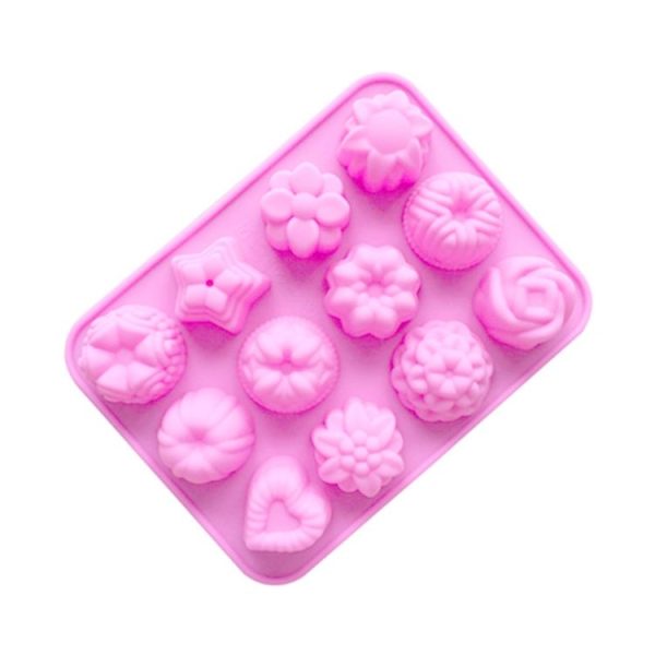 12 Grids Different Flower Grass Shape Silicon Model Kitchen Baking Cake Model DIY Handmade Soap Mould, Specification: Pink Light Model