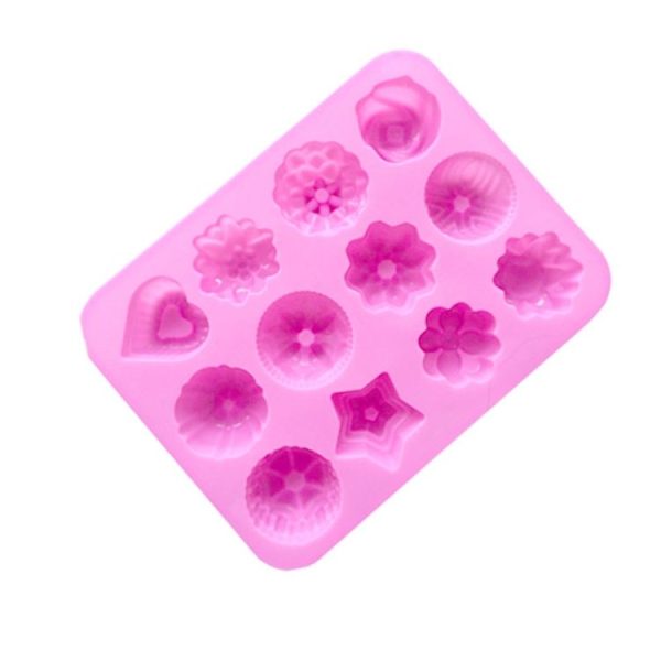 12 Grids Different Flower Grass Shape Silicon Model Kitchen Baking Cake Model DIY Handmade Soap Mould, Specification: Pink Light Model - Image 3