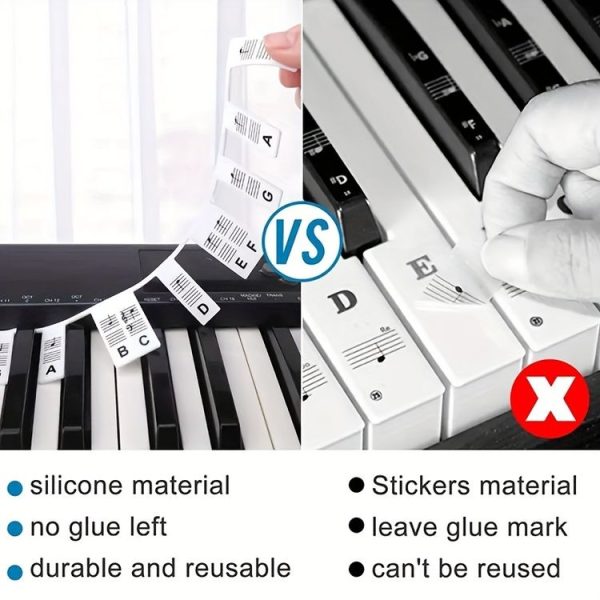 Silicone Piano Notes Guide Removable Piano Keyboard, Spec: 88 Keys White Bottom Black Text - Image 5