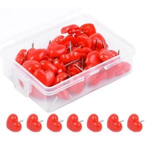 100pcs / Box 7.9x5.8x3cm Love Plastic Studs DIY Office School Colorful Pins (Red)