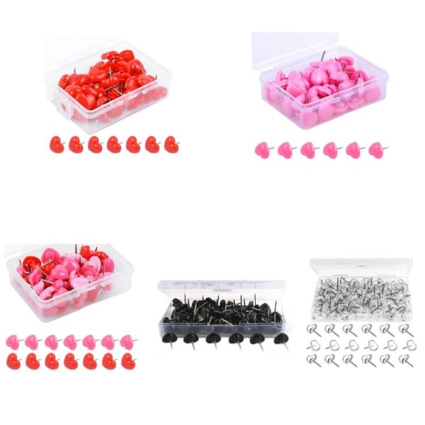 100pcs / Box 7.9x5.8x3cm Love Plastic Studs DIY Office School Colorful Pins (Red) - Image 2