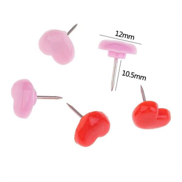 100pcs / Box 7.9x5.8x3cm Love Plastic Studs DIY Office School Colorful Pins (Red) - Image 3