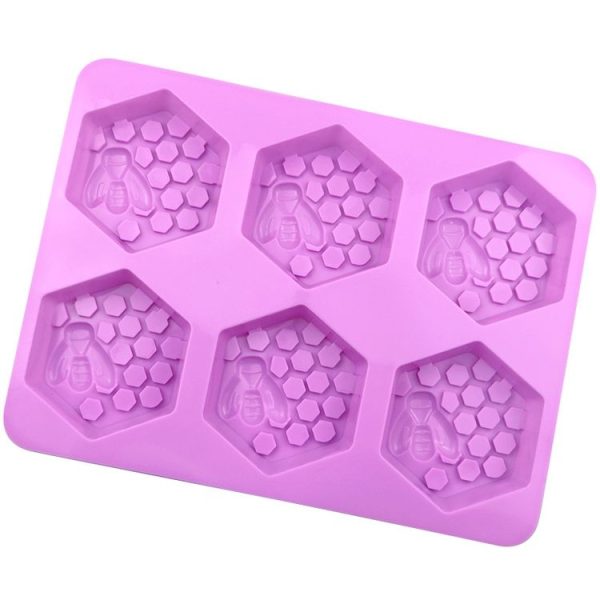 6 Grids Bee Hive Silicone Cake Molds Handmade Aroma Soap Mould (Purple)
