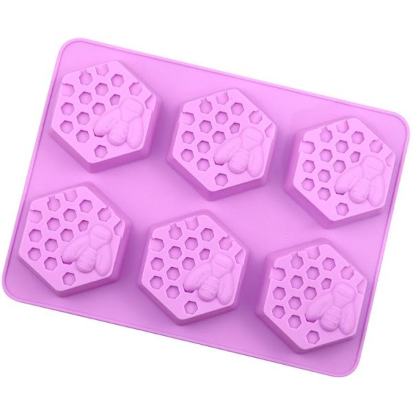 6 Grids Bee Hive Silicone Cake Molds Handmade Aroma Soap Mould (Purple) - Image 2