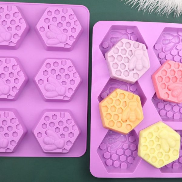 6 Grids Bee Hive Silicone Cake Molds Handmade Aroma Soap Mould (Purple) - Image 4