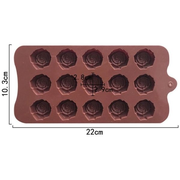 15 Grids Dimensional Rose Chocolate Mould Silicone Handmade Soap Molds (Chocolate Color) - Image 3