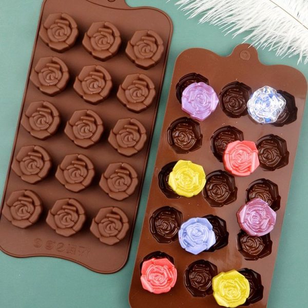 15 Grids Dimensional Rose Chocolate Mould Silicone Handmade Soap Molds (Chocolate Color) - Image 5