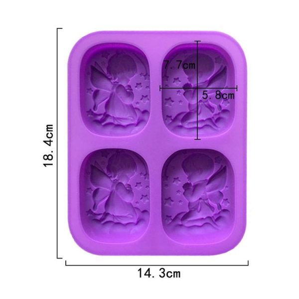 4 Grids Male And Female Angel Soap Mould Silicone Cake Mold (Purple) - Image 3