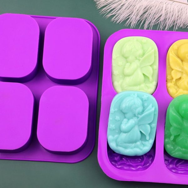 4 Grids Male And Female Angel Soap Mould Silicone Cake Mold (Purple) - Image 4