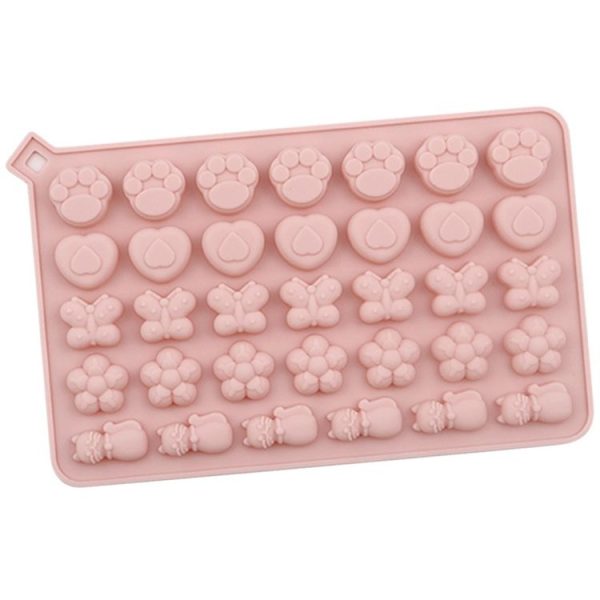 34 Grids Cats Butterfly Flower Silicone Mould DIY Cookie And Candy Decoration Molds (Pink)