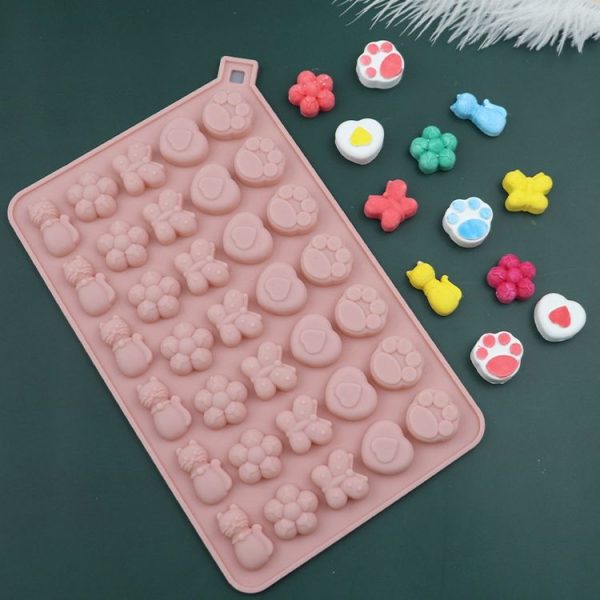 34 Grids Cats Butterfly Flower Silicone Mould DIY Cookie And Candy Decoration Molds (Pink) - Image 4