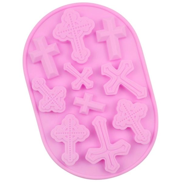 10 Grids Vintage Cross Silicone Chocolate Mould Cake Decoration Molds (Pink)