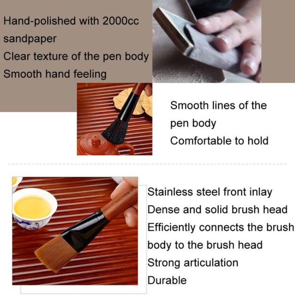 KAMJOVE Tea Tray Cleaning Brush Solid Wooden Tea Tools Brush, Style: C - Image 4