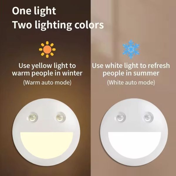 Smiley Face Smart Sensor Night Light Magnetic Wireless Aisle Light (White) - Image 3